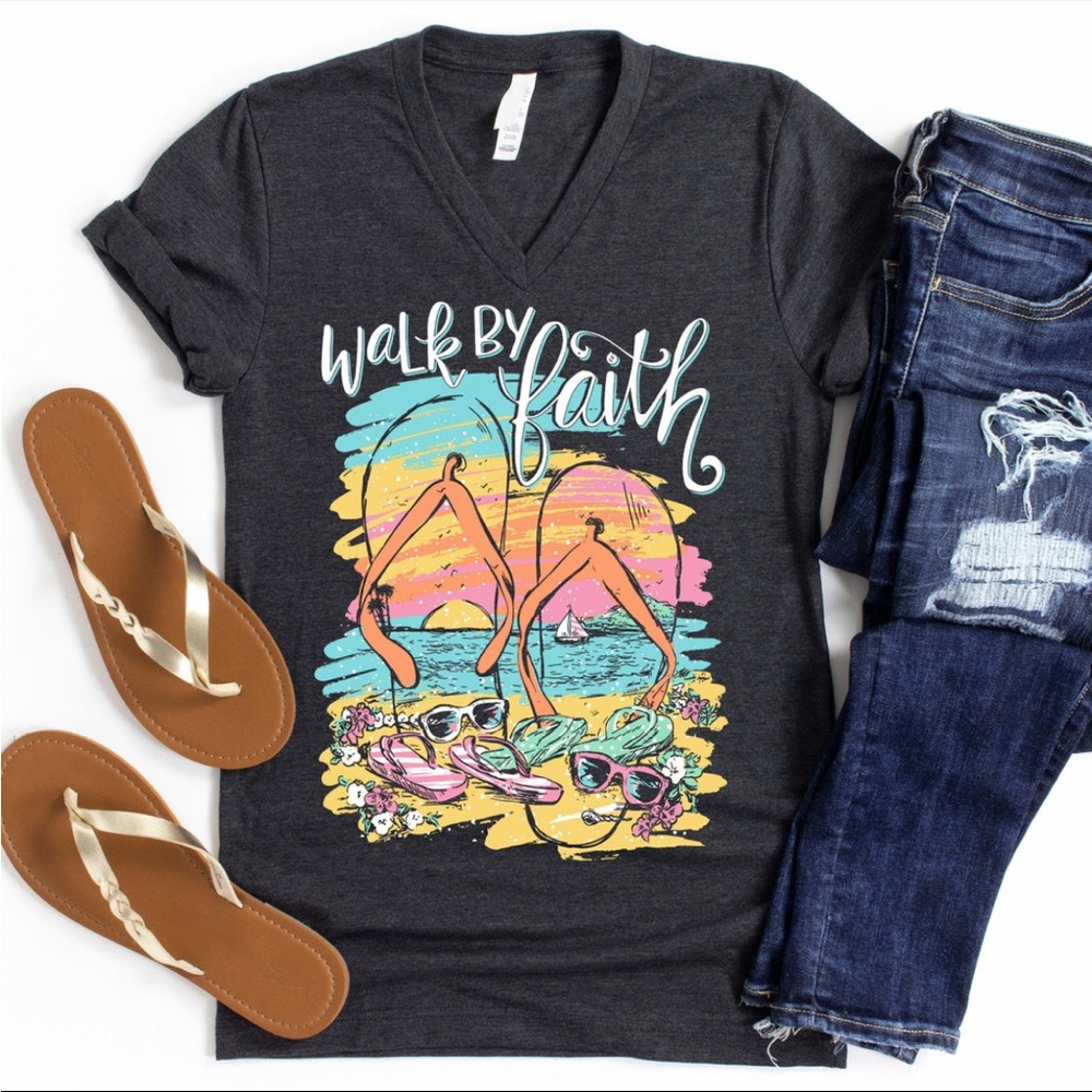Love in Faith Walk by Faith Medium shirt- Flip flops